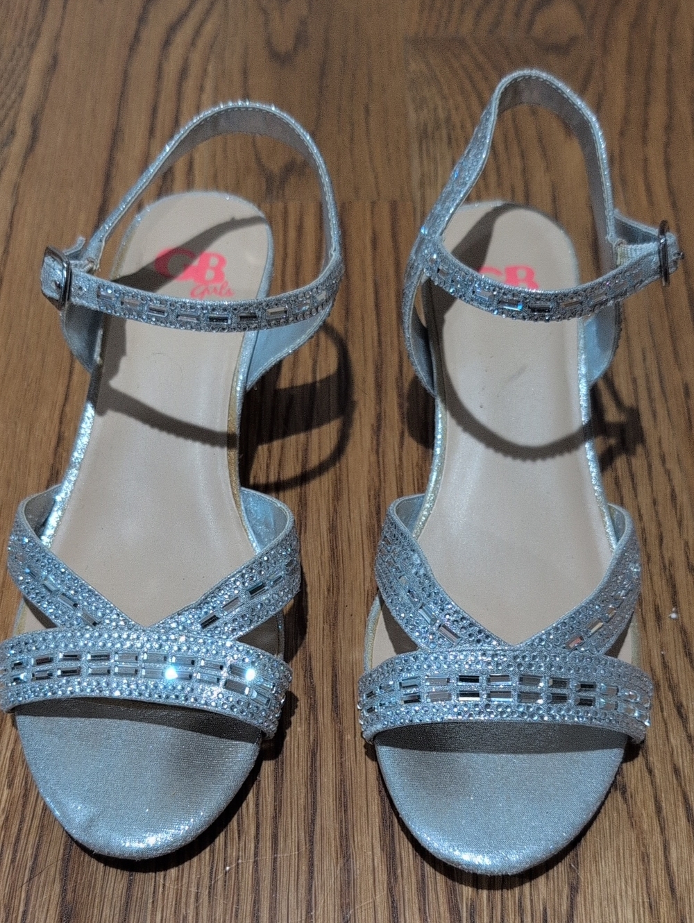 GB girls Silver Sparkle Ankle-Strap Dress Sandals